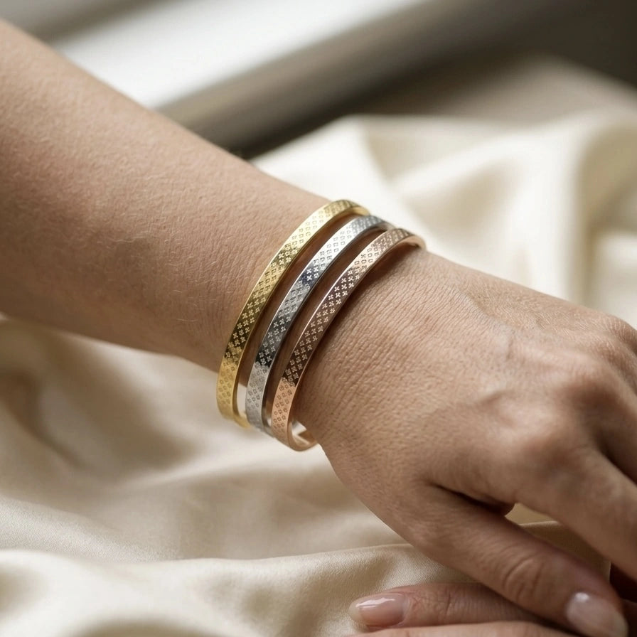 Quilted Tri-Tone Cuff Bangle Set – view 3