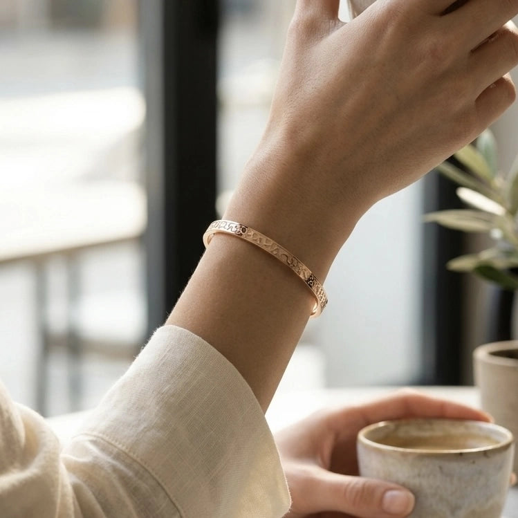 Script-Engraved Rose Gold Cuff Bangle – view 3