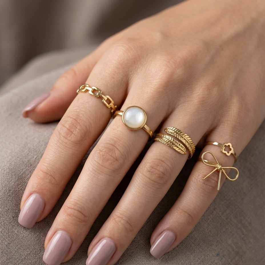Moonstone & Bow Stackable Ring Set – view 2