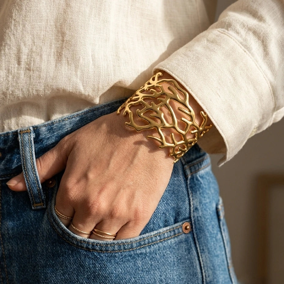 Coral Branch Cutout Cuff Bracelet