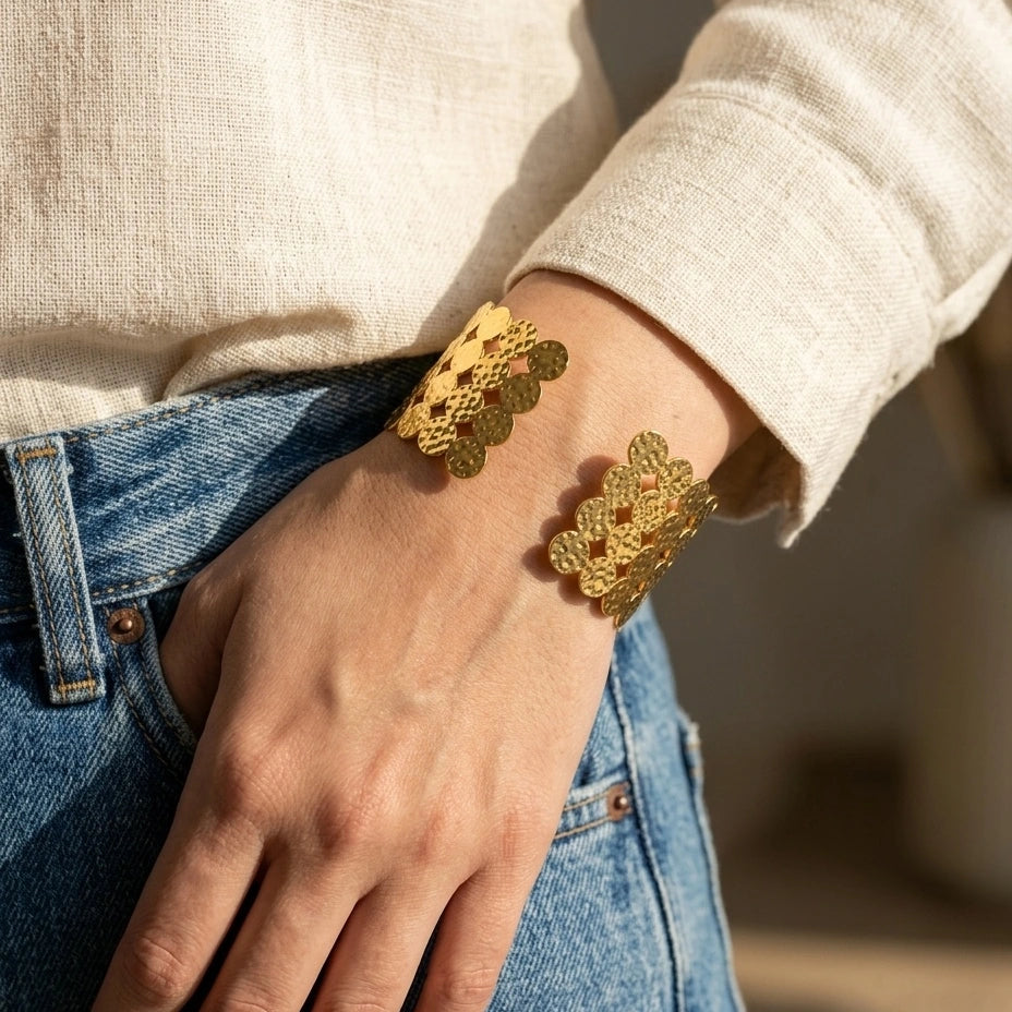 Aurelia Hammered Disk Open Cuff Bracelet