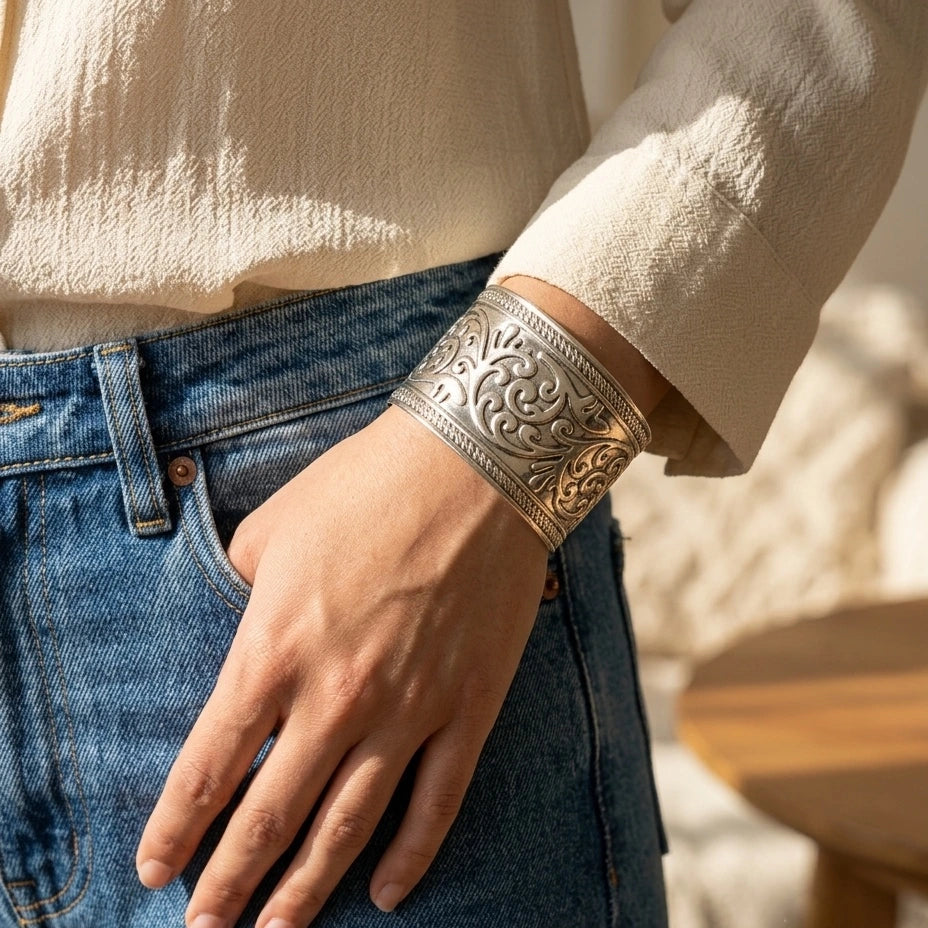 Vintage Intricate Filigree Silver Cuff Bracelet
