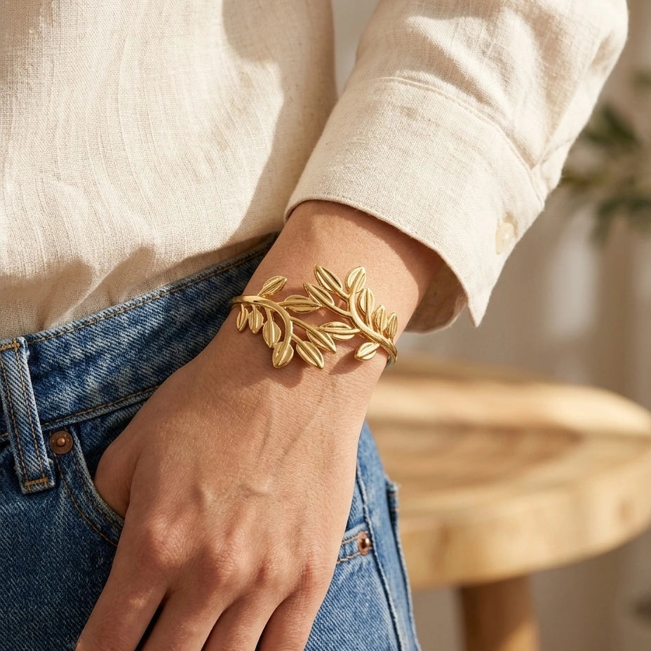 Golden Laurel Leaf Cuff Bracelet