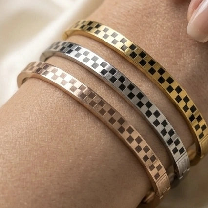 Checkered Tri-Tone Cuff Bangle Set – view 2