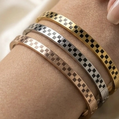 Checkered Tri-Tone Cuff Bangle Set – view 2