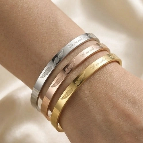 Engraved Tri-Tone Cuff Bangle Set – Nische