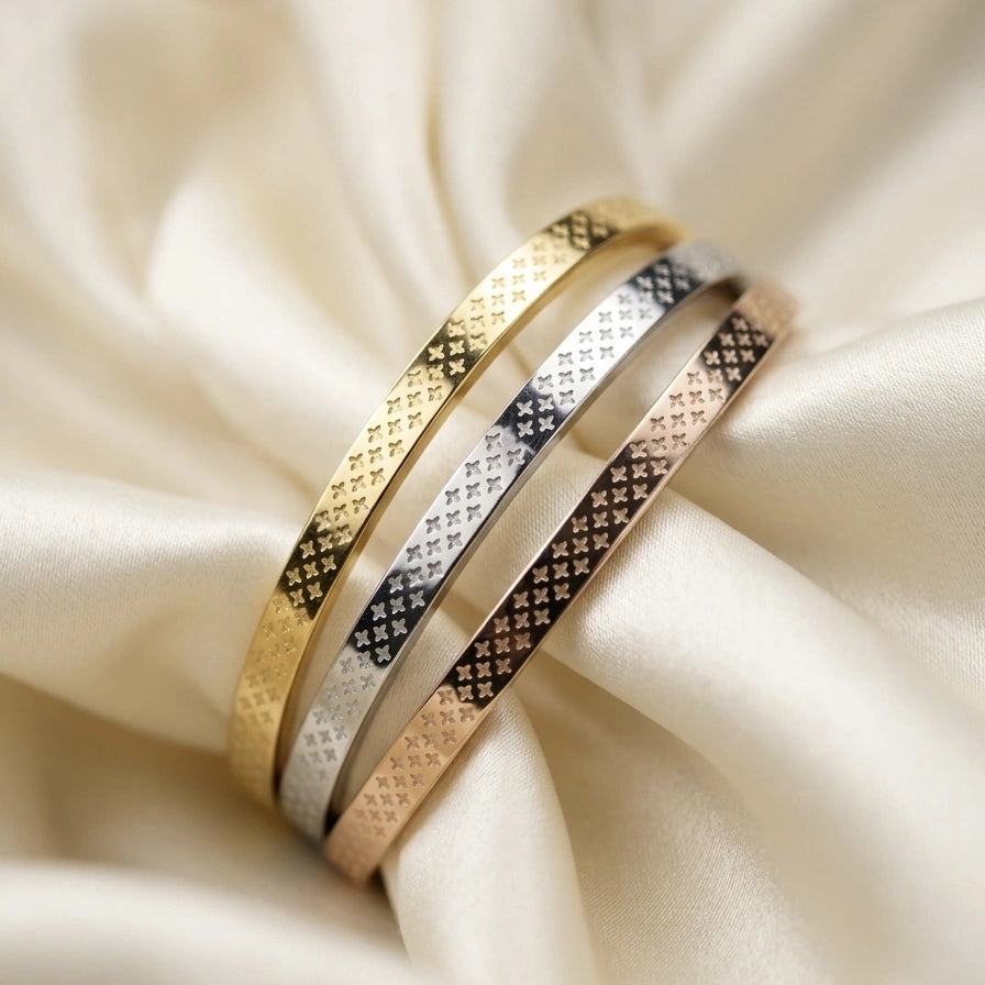 Quilted Tri-Tone Cuff Bangle Set – view 2