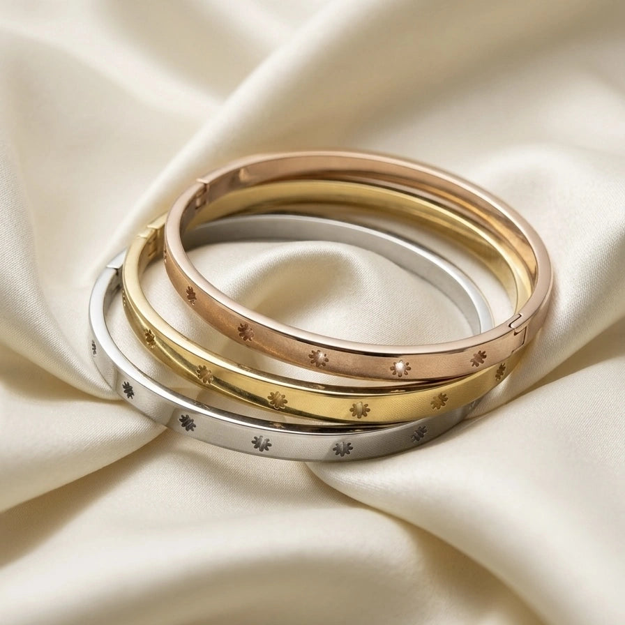 Star-Studded Tri-Tone Cuff Bangle Set – Nische