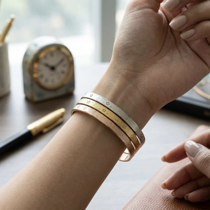 Clover-Print Tri-Tone Cuff Bangle Set – Nische
