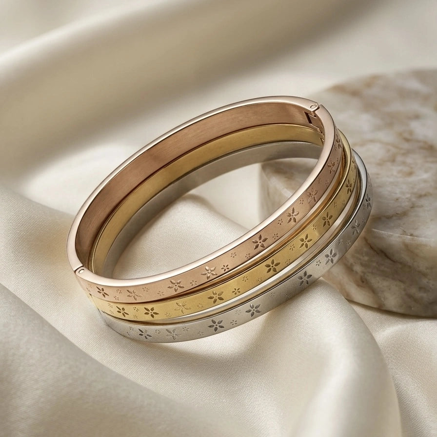 Clover-Print Tri-Tone Cuff Bangle Set – view 3