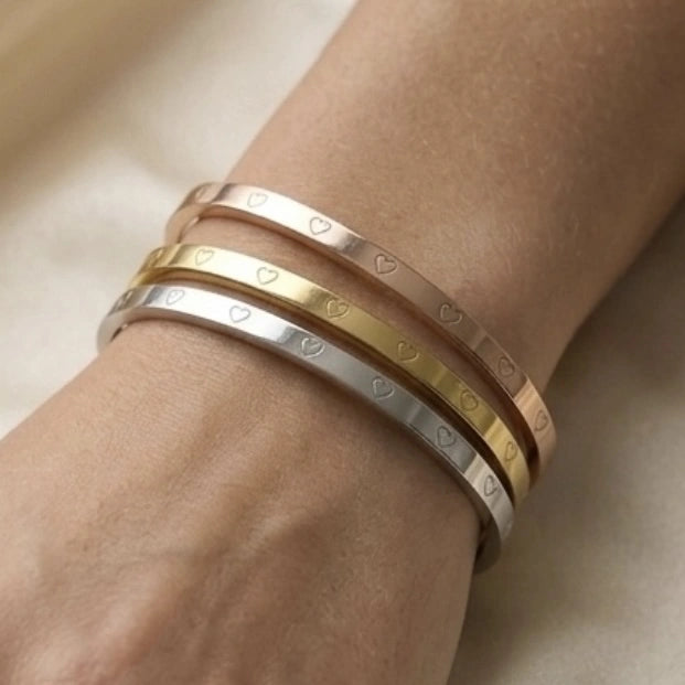 Heart-Detail Tri-Tone Cuff Bangle Set – view 3