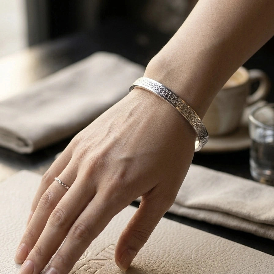 Checkered Silver Cuff Bangle – view 2