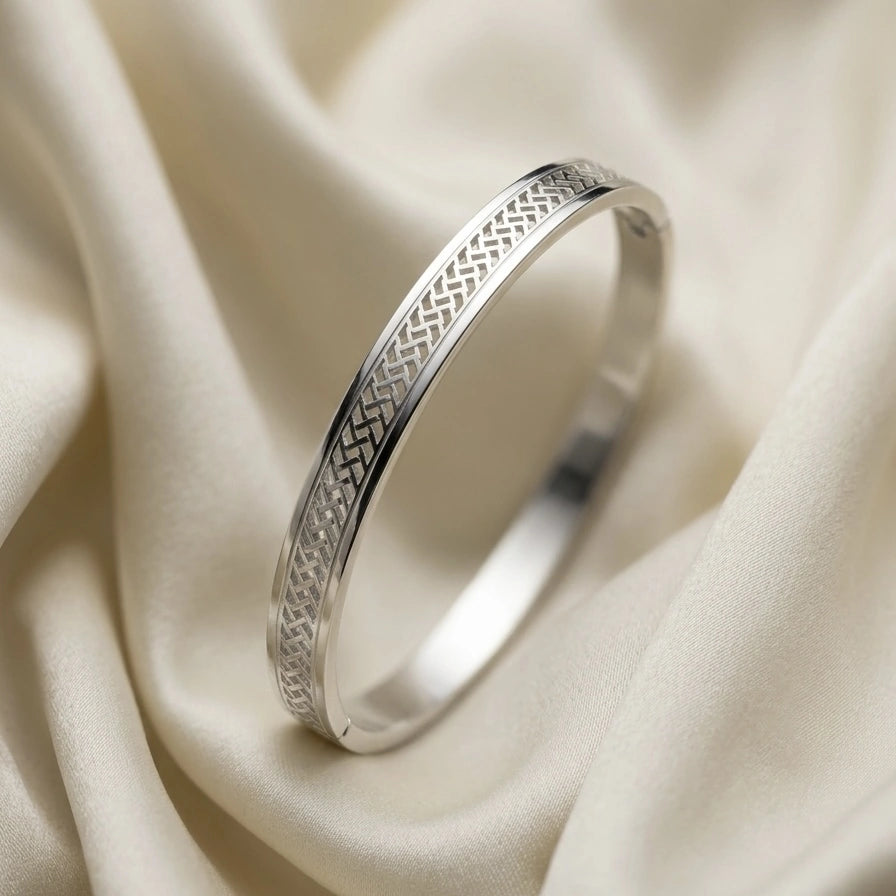 Checkered Silver Cuff Bangle – view 3