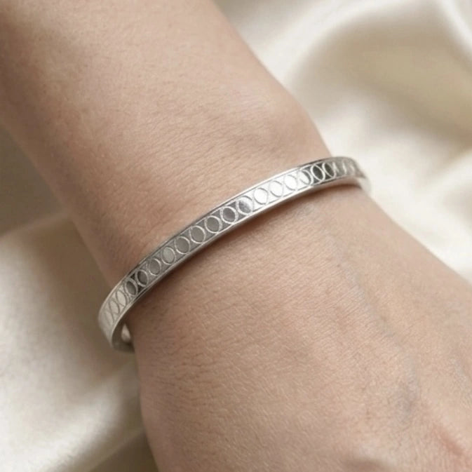 Oval-Etched Silver Cuff Bangle – view 3