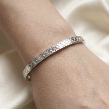 Oval-Etched Silver Cuff Bangle – view 3