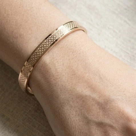 Checkered Rose Gold Cuff Bangle – view 3