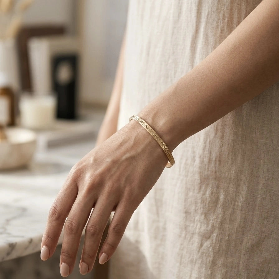 Script-Engraved Rose Gold Cuff Bangle – view 2