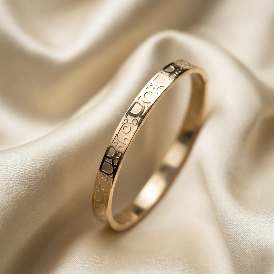 Geometric-Etched Rose Gold Cuff Bangle – view 2