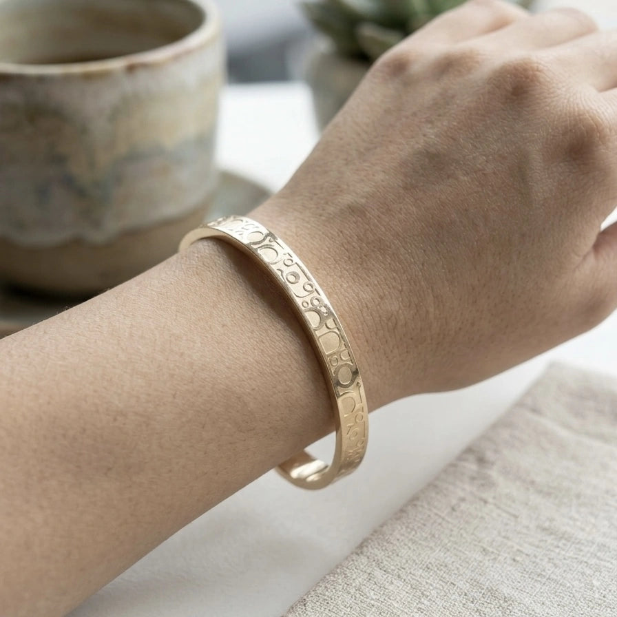 Geometric-Etched Rose Gold Cuff Bangle – view 3