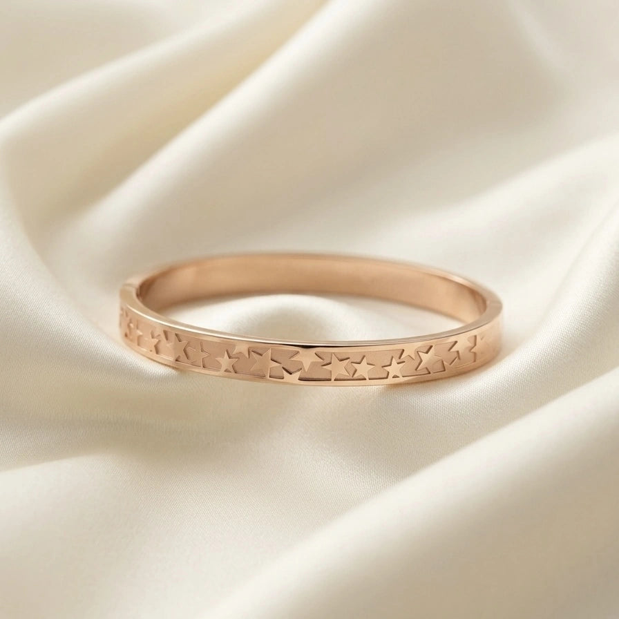 Star-Engraved Rose Gold Cuff Bangle – Nische