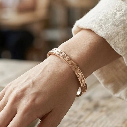 Star-Engraved Rose Gold Cuff Bangle – view 3