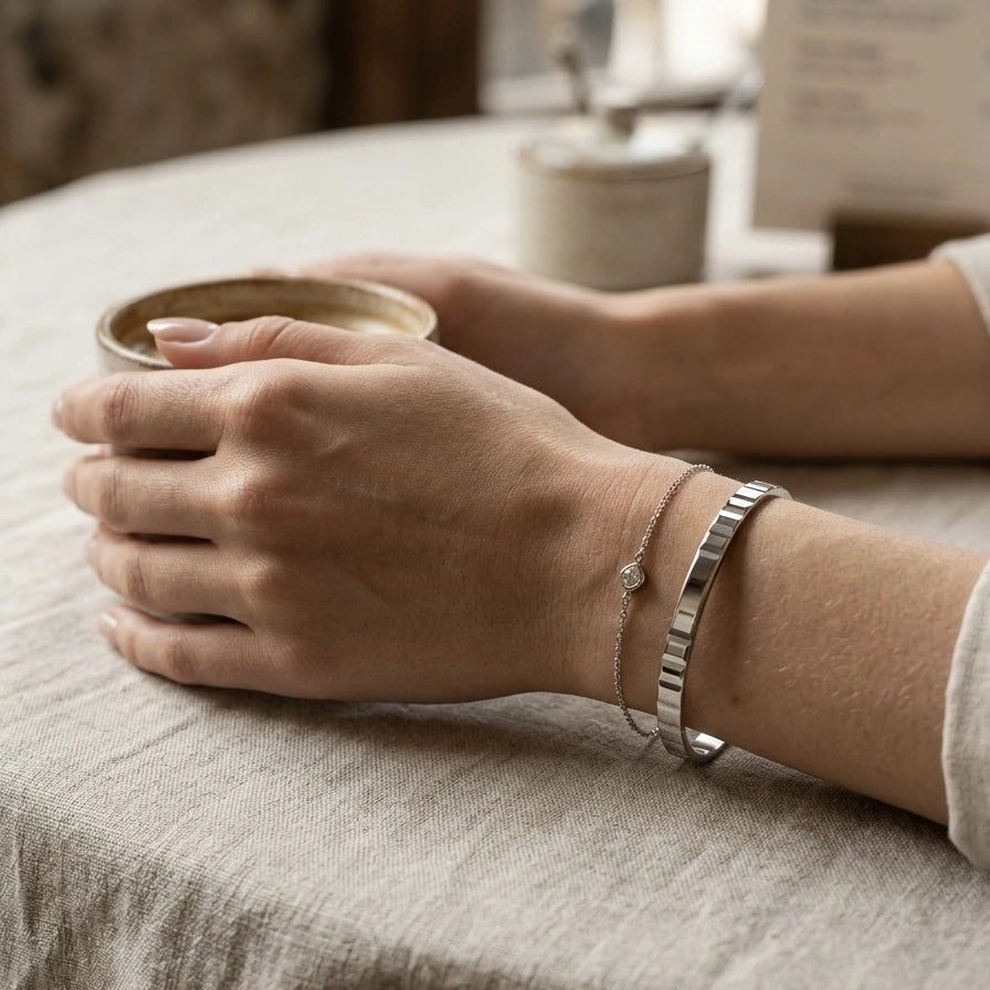 Plain Polished Silver Cuff Bangle – view 2