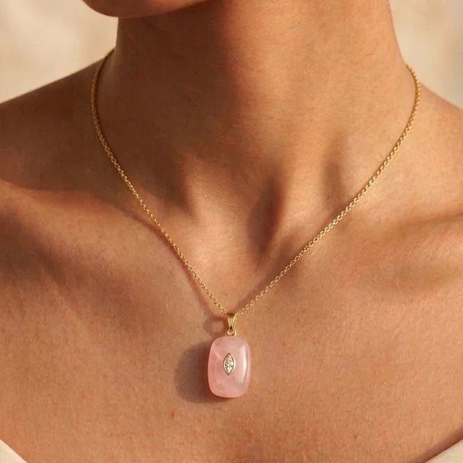 Rose Quartz Cushion Pendant Necklace – Nische