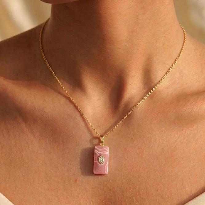 Pink Marble Tag Pendant Necklace – Nische