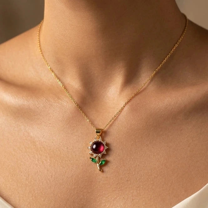 Crimson Sunflower Pendant Necklace – Nische