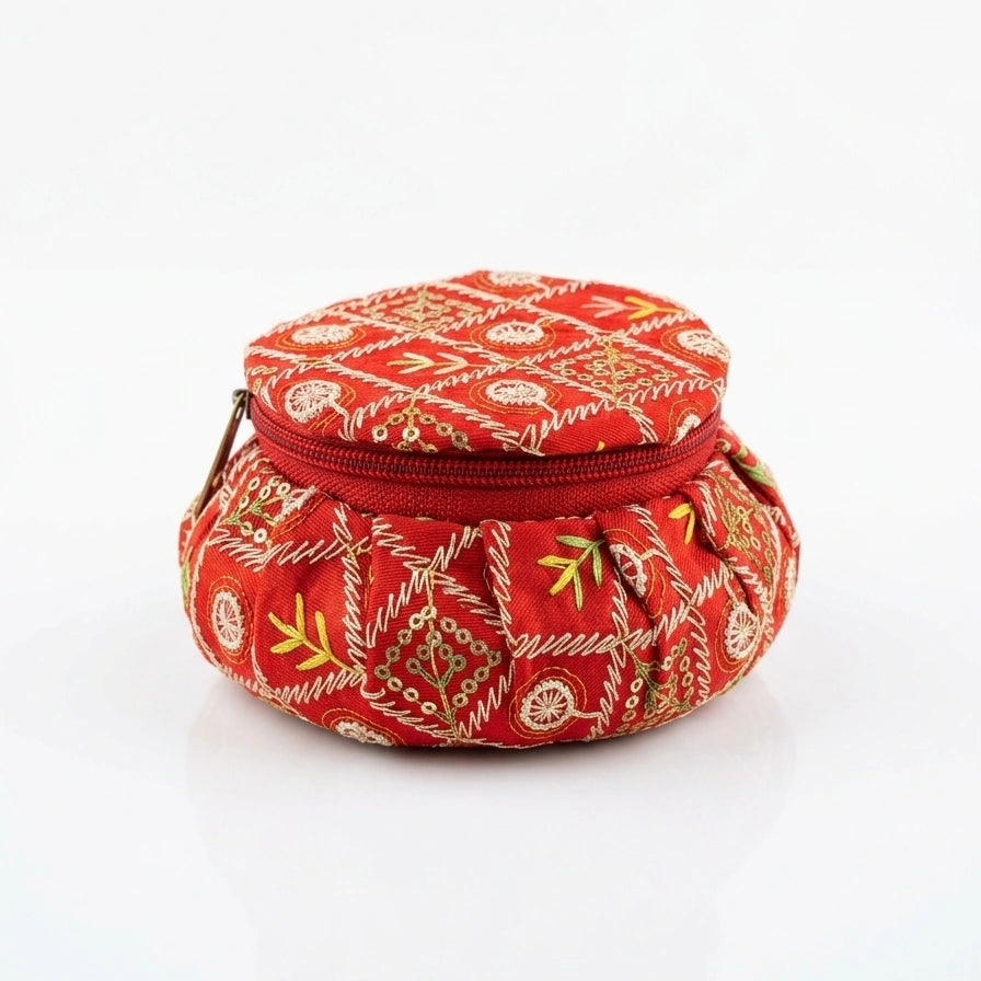 Red Embroidered Jewellery Pouch – Nische
