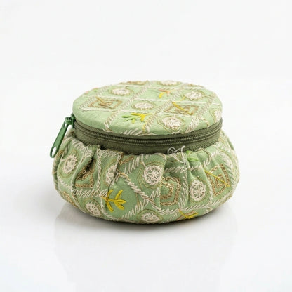 Green Embroidered Jewellery Pouch – Nische
