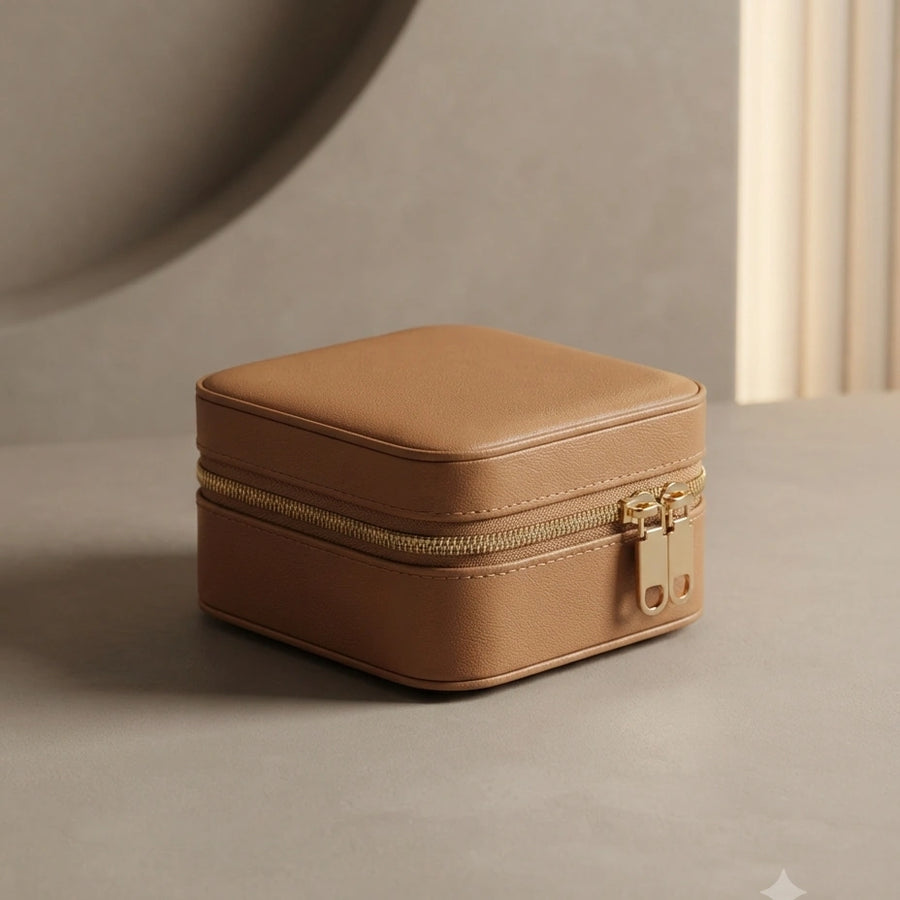 Tan Zip-Around Travel Jewellery Box – Nische