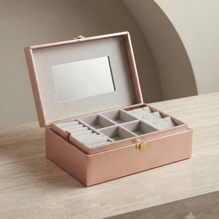 Rose Gold Mirrored Two-Tier Jewellery Box – view 2