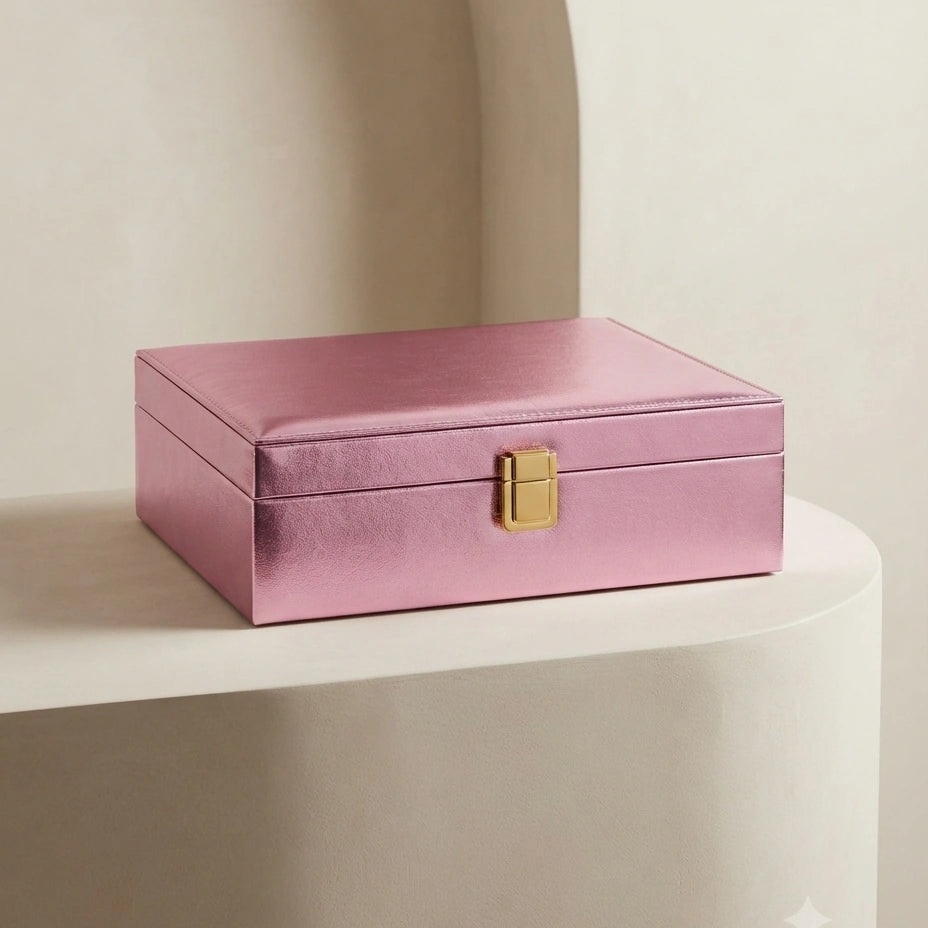 Pink Metallic Jewellery Box with Tray – Nische