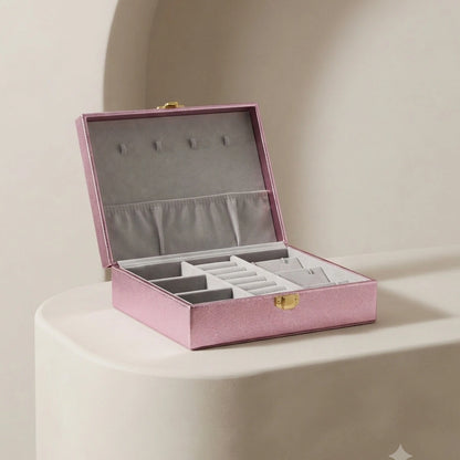 Pink Metallic Jewellery Box with Tray – view 2