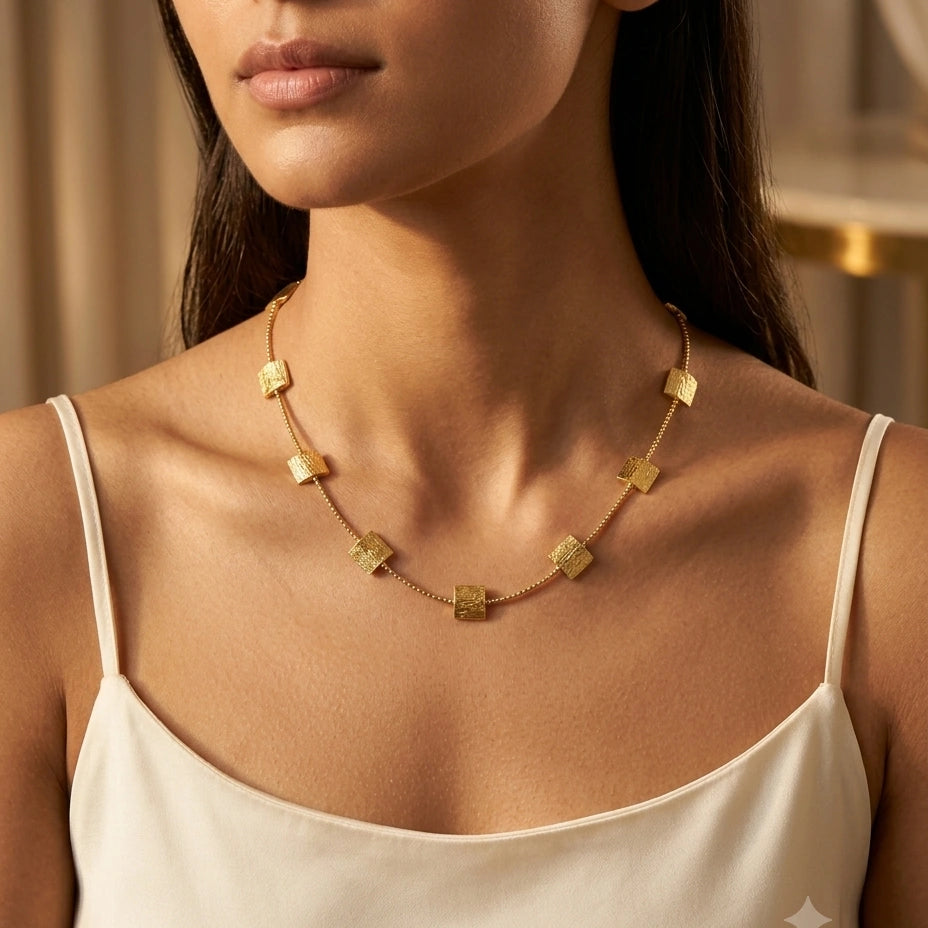 Textured Square Station Necklace – view 2