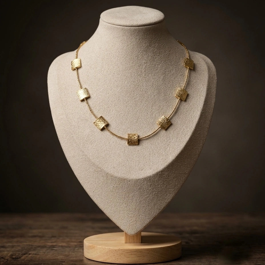 Textured Square Station Necklace – view 3