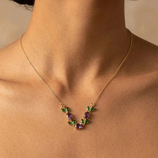 Amethyst Leaf Chevron Necklace