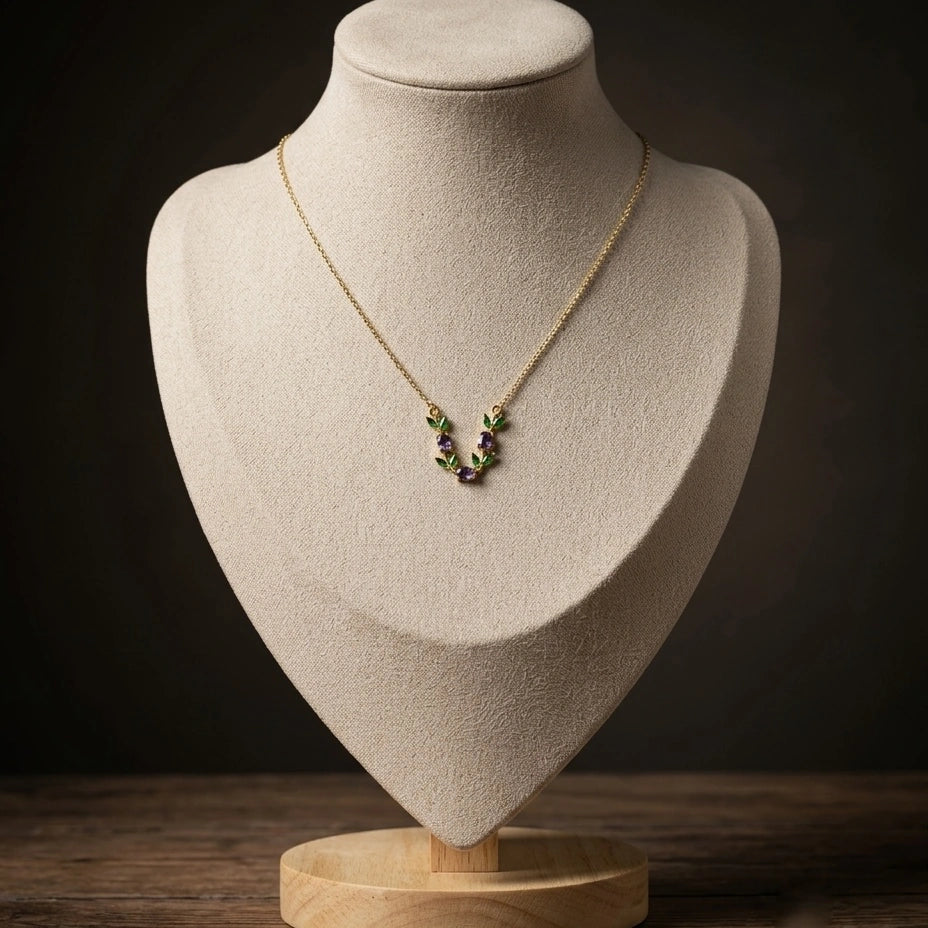 Amethyst Leaf Chevron Necklace