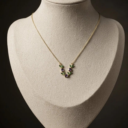 Amethyst Leaf Chevron Necklace