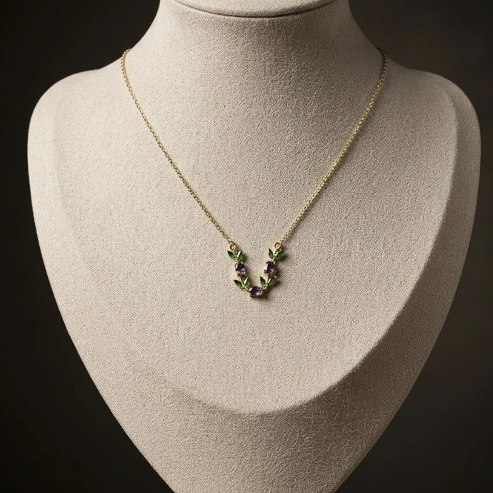 Amethyst Leaf Chevron Necklace