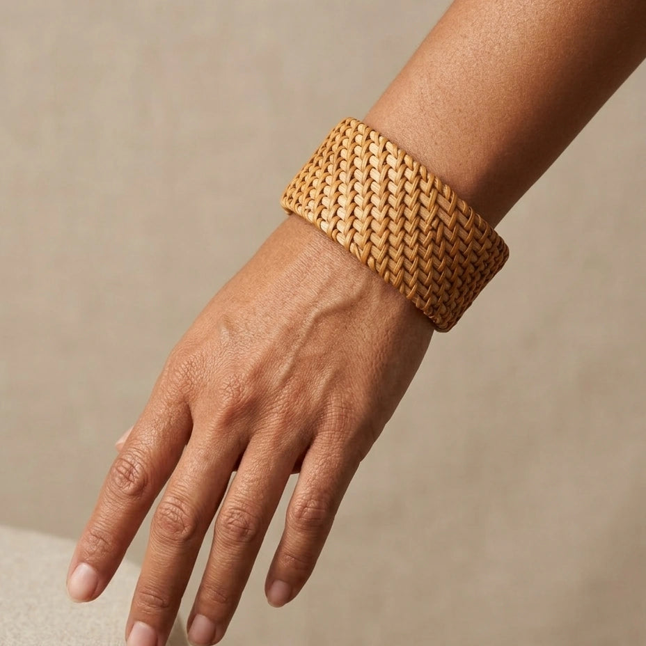 Wide Woven Straw Cuff Bangle – Nische