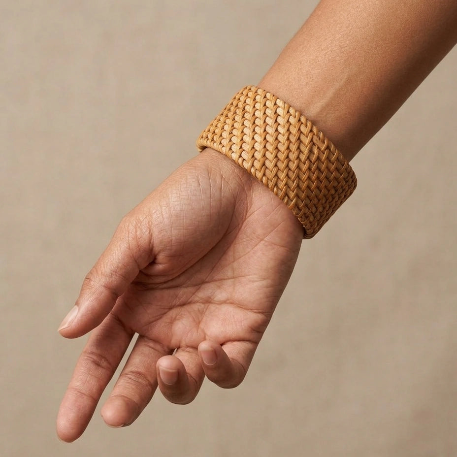 Wide Woven Straw Cuff Bangle – view 2