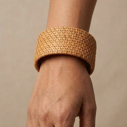 Wide Woven Straw Cuff Bangle – view 3
