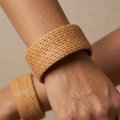 Wide Woven Straw Cuff Bangle – view 4
