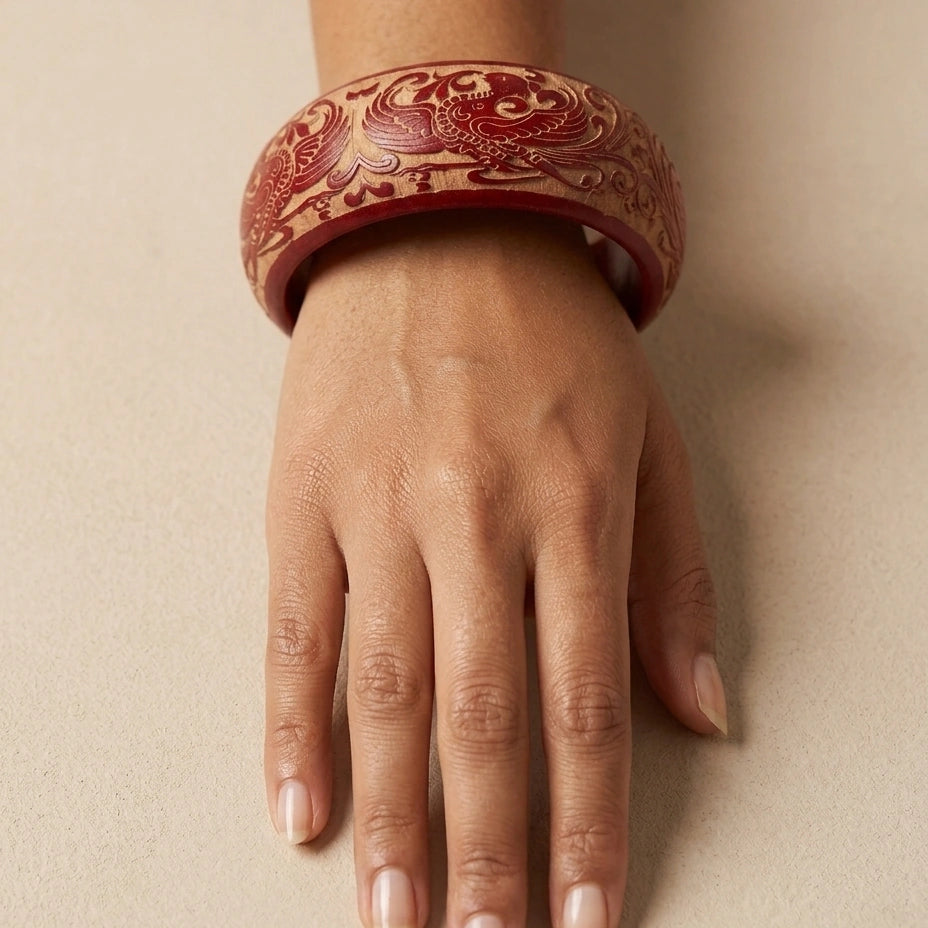 Carved Cinnabar Bangle – view 5