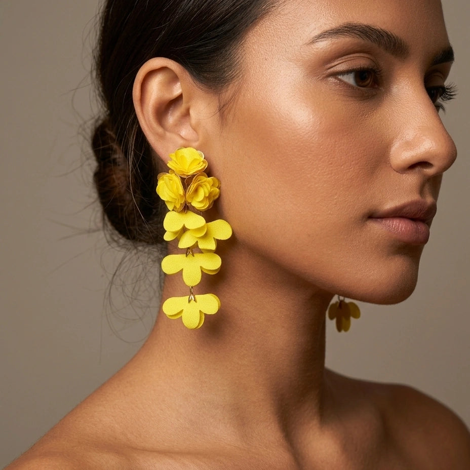 Yellow Floral Drop Earrings – view 2