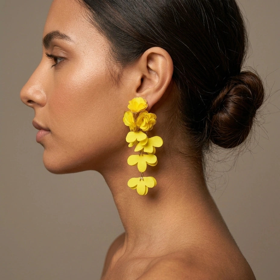 Yellow Floral Drop Earrings – view 3