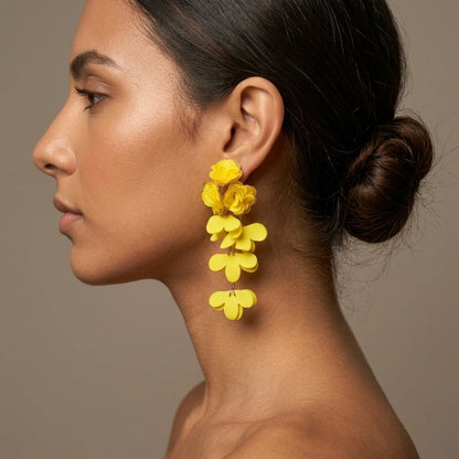 Yellow Floral Drop Earrings – view 3
