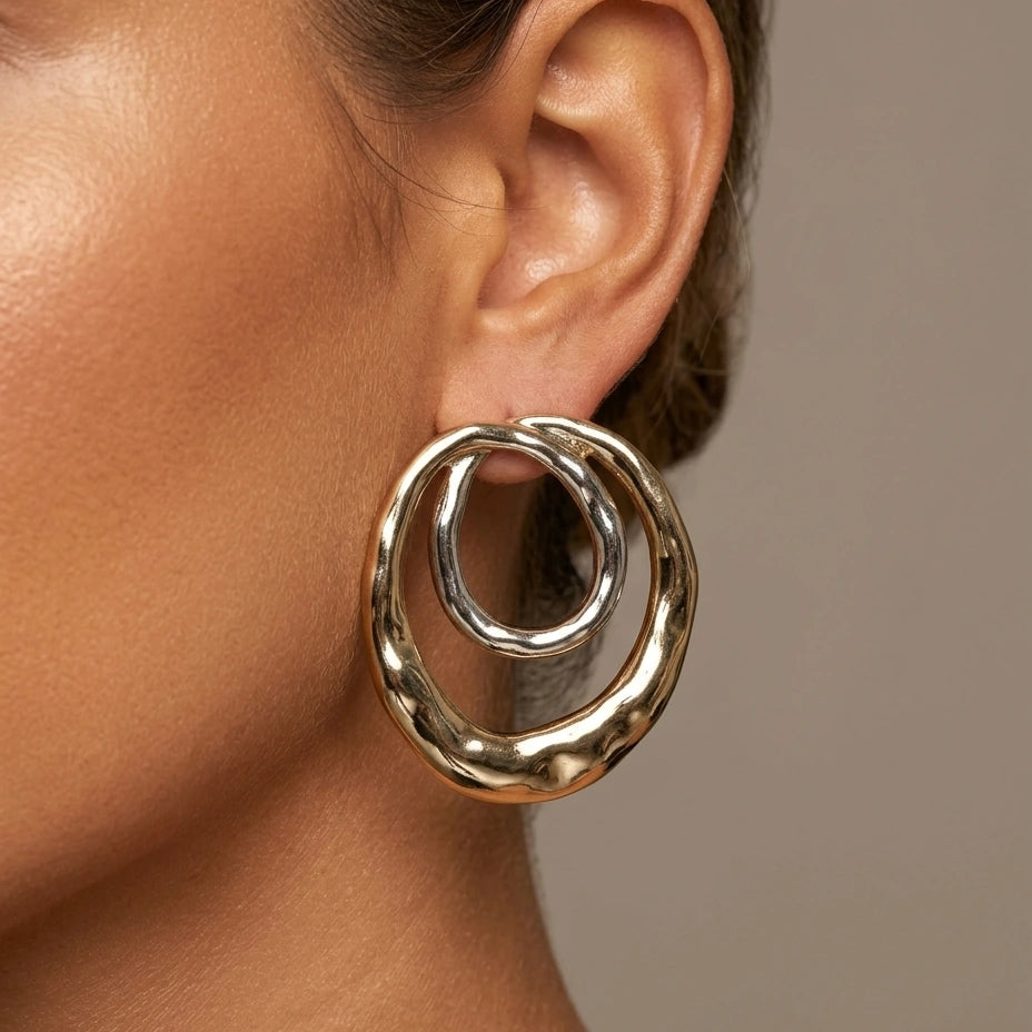Double Hoop Silver Earrings – view 2